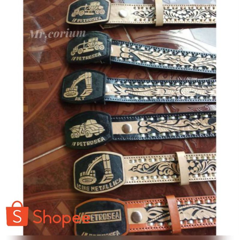 Kepala sabuk kulit ukir asli