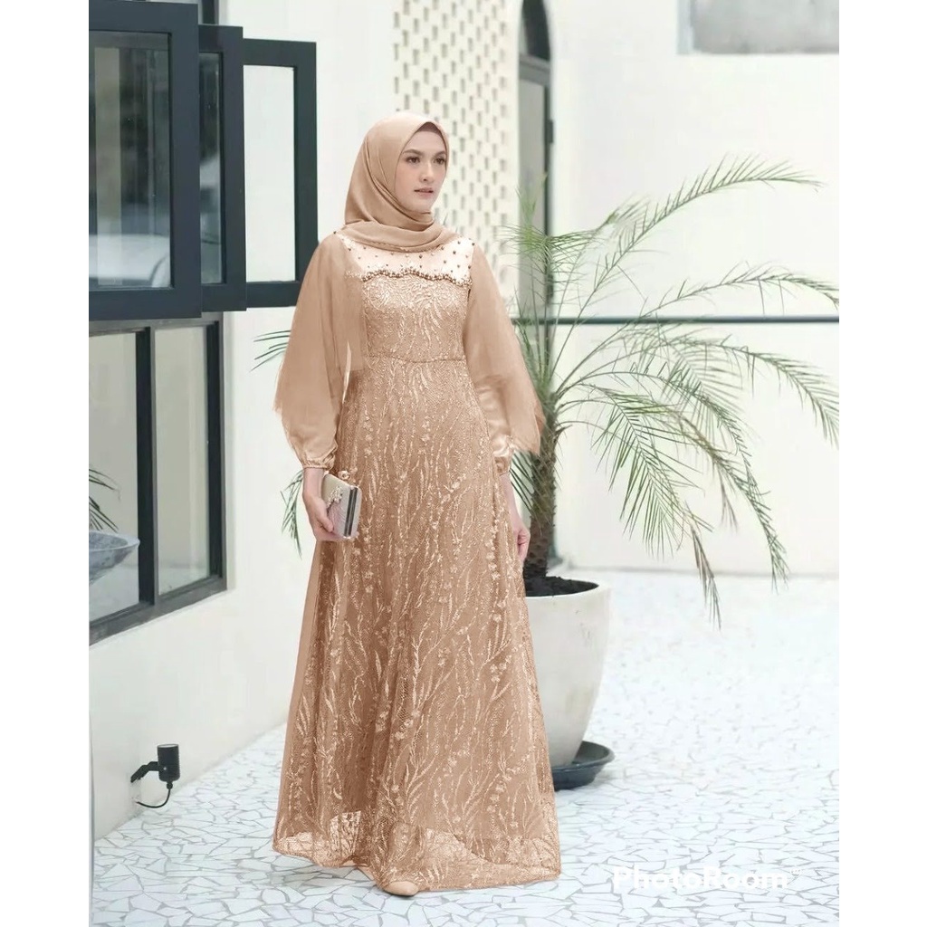 ELDE 17 - MAXI ALEA BAHAN TILE BORDIR MUTIARA, MOSTCREPE, FURING, TILE POLOS PERGELANGAN TANGAN KARET, MODEL BLKG MOSTCREPE FULL, SLETING BLKG, KARET BLKG