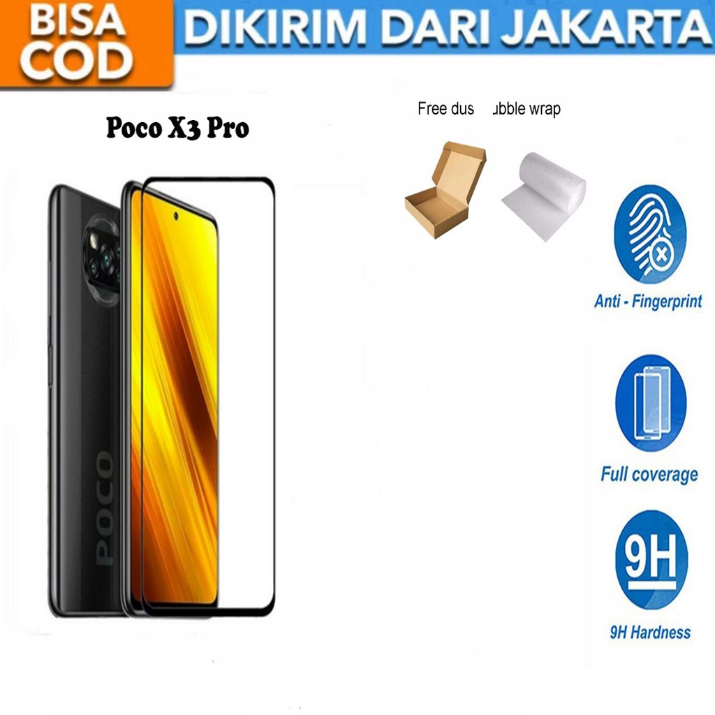 Tempered Glass Xiaomi Poco X3 Pro Full Cover / Full Screen Protector Anti Gores