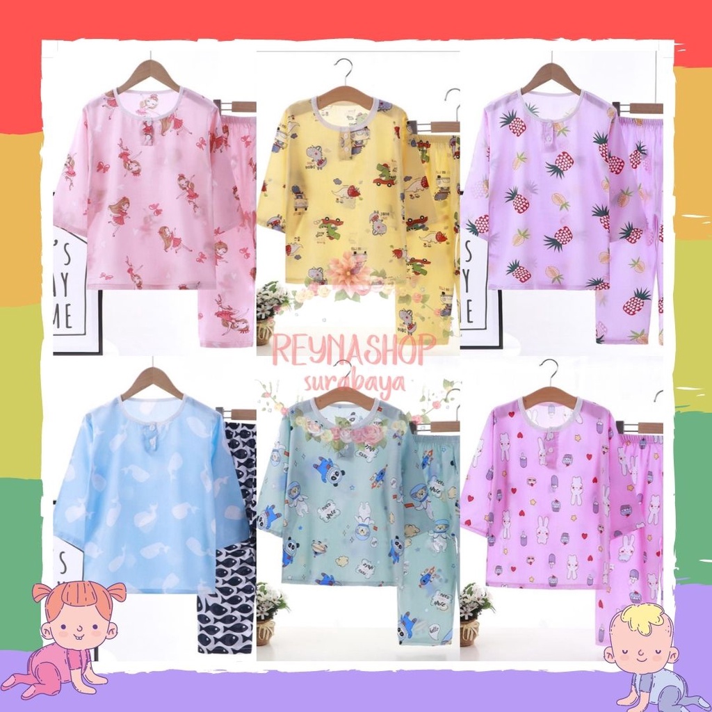 (JAG-JAL) Setelan Katun Rayon Anak Cewek Cowok Motif Lucu Import