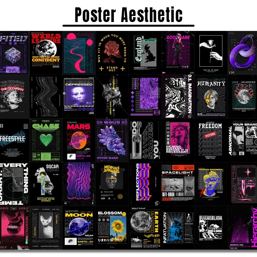 Poster Dinding Aesthetic | Poster Aesthetic | Isi 48 Poster | Collage Kit | Aesthetic Wallposter | Poster murah |  art wall |  poster band retro vintage black blue red purple brown avengers softblue | Viral poster-streetwear isi 48 A6