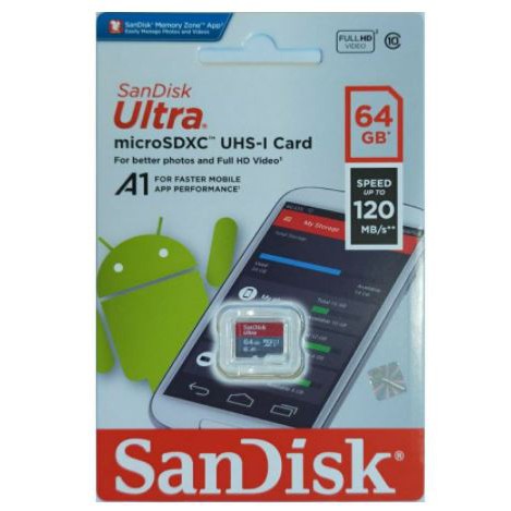 MICROSD SANDSIK A1 - 64GB CL10 UHS - Speed 100MBbps/MEMORY HP/MEMORYCARD