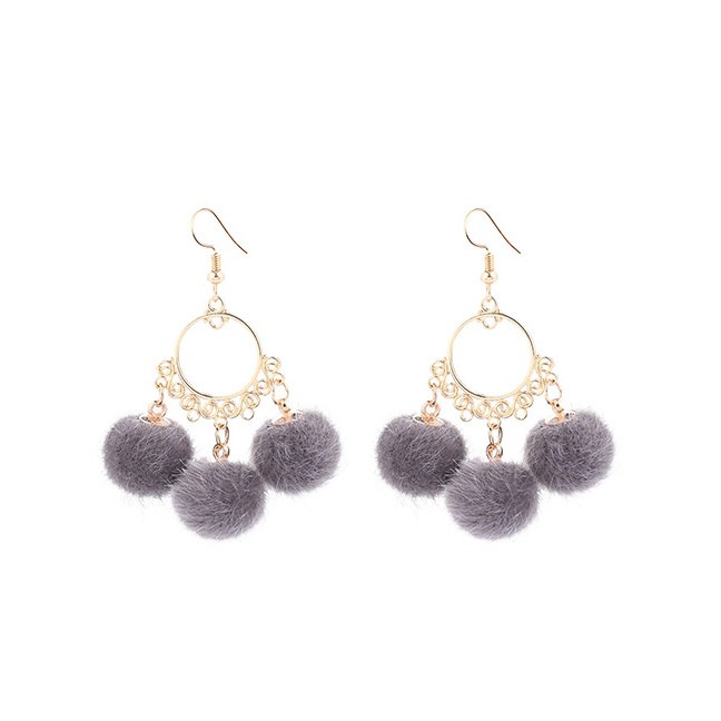 LRC Anting Gantung Fashion Pom Ball Decorated Earrings