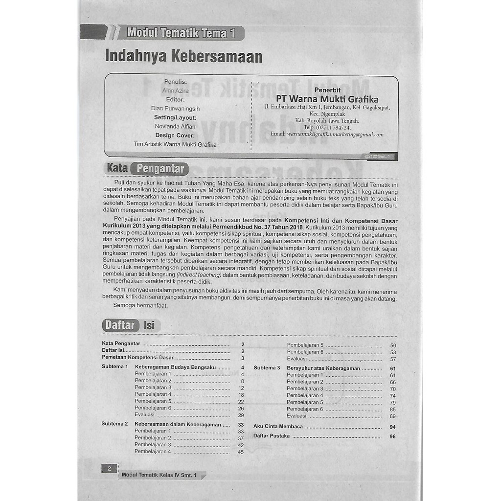 Inspirasi Tematik Tema 1 kelas 4 SD/MI Semester 1 kurikulum 2013 EdisI Revisi 2017-2