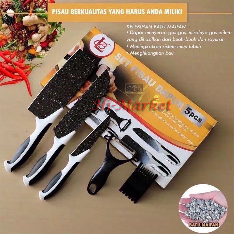 PISO PISAU SET 5 IN 1/ PISAU SET DAPUR HITAM KERAMIK J13 MURAH!