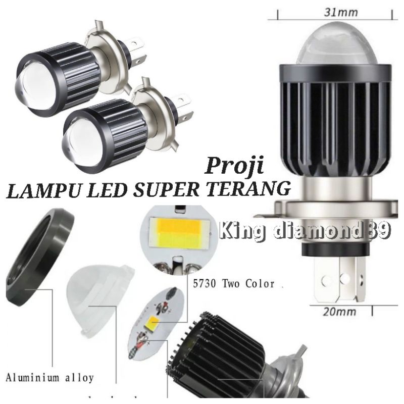 Lampu LED H4 lampu Depan/ Bolam depan proji  Lampu LED H4 Laser super terang