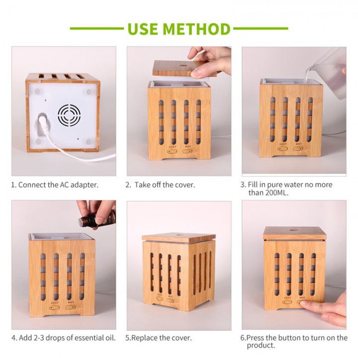 H27 Wooden Humidifier Aroma Diffuser 7 Color LED Light 350ml