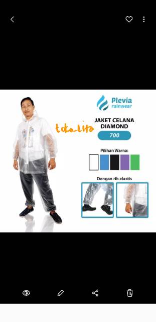 Jas Hujan Jaket Celana Diamond Transparan 700 Plevia Stelan Raincoat