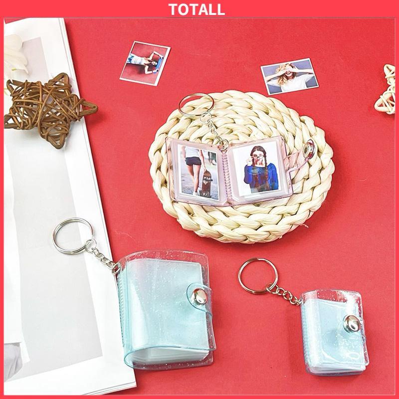 COD 1 &amp; 2 Inch Mini Photo Album 16 Pockets KeyRing Key Ring Shiny Transparent Foto Binder Kecil Card Holder Keychain Gantungan Kunci Jelly Color KPOP Koleksi Ganci pacar memory kenangan hadiah potret -Totall