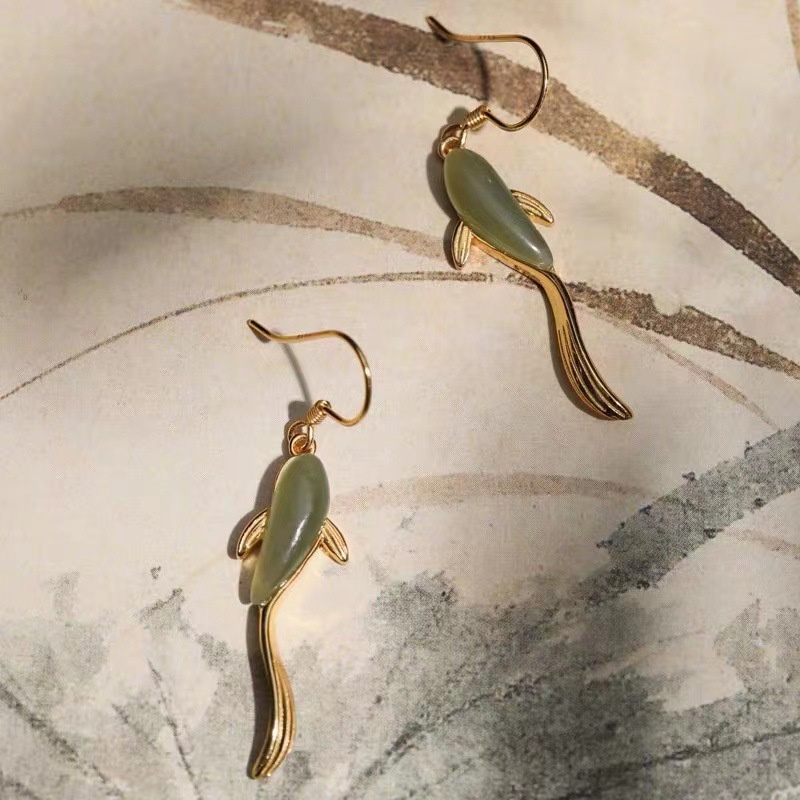 Anting Gantung Lapis Emas 18K Model Ikan Koi Untuk Wanita ACKER