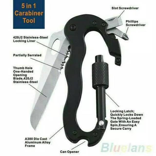Carabiner tool + knife +pisau survival