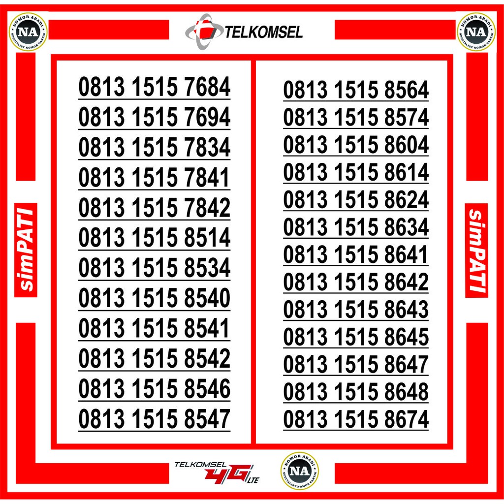 NOMOR CANTIK SIMPATI 4G 0813 1515 XXXX H40