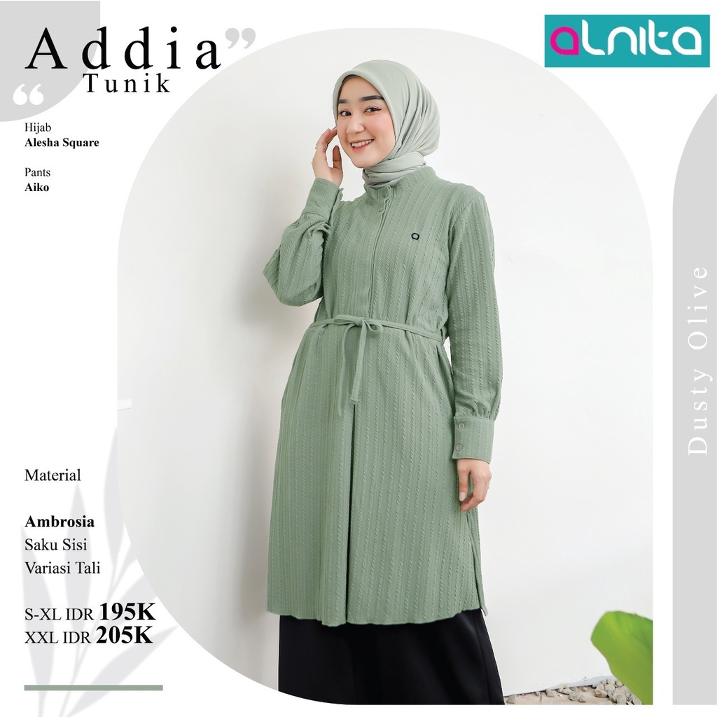 Alnita Addia Tunik Wanita Muslimah Atasan Bahan Ambrosia Outfit Casual