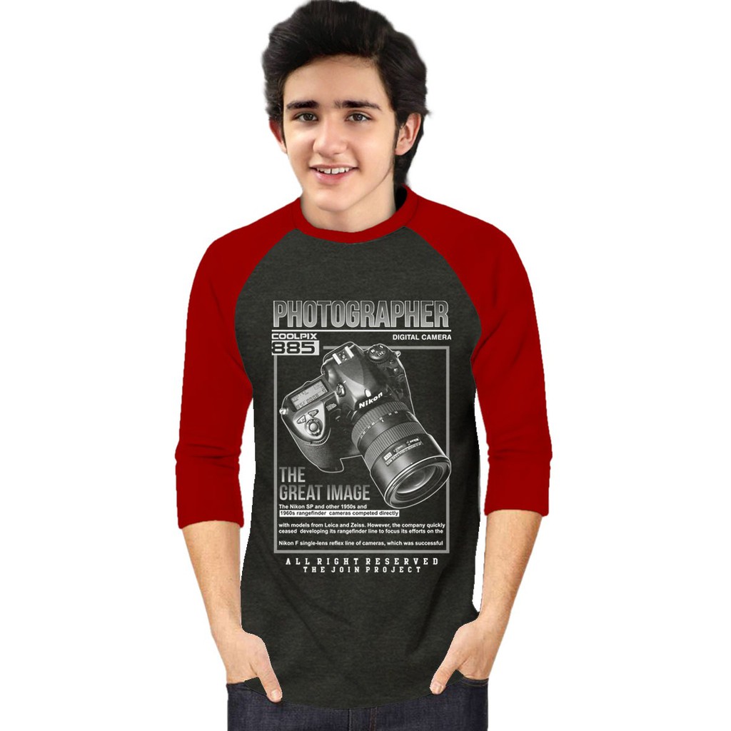 Kaos Raglan (KAMERA )/Kaos Pria Lengan 3/4/ Kaos Pria/ Kaos Cowok/ Kaos Oblong/Misty