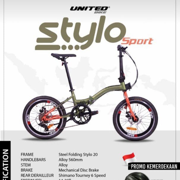 Sepeda Lipat Folding Bike United Stylo DB Sport 16 Inch 6 Speed Disc Brake-1