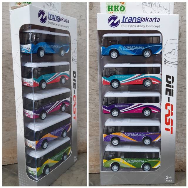 Diecast Set Bus Transjakarta 5 Pcs - Miniatur Busway Anak Bis Edukatif