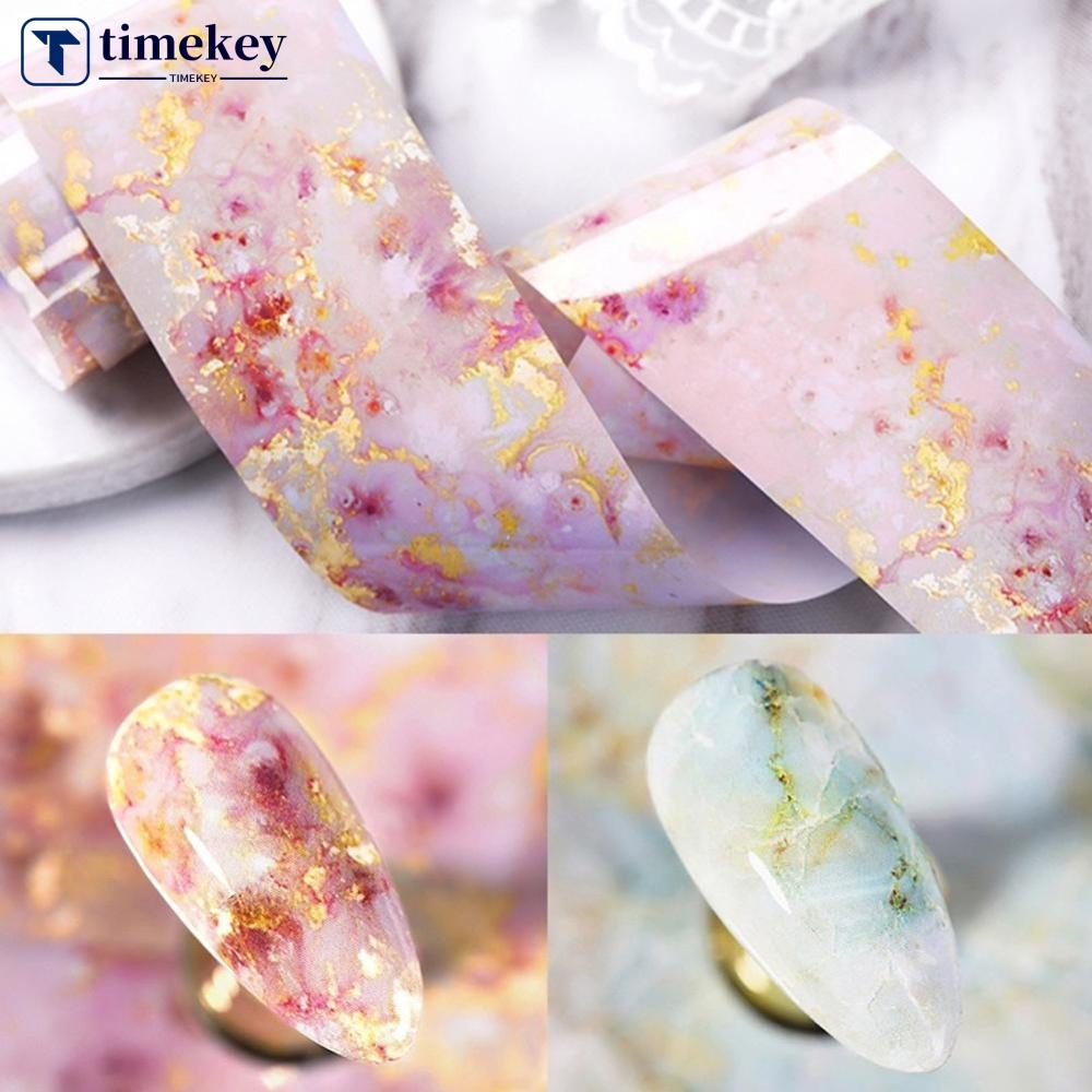 Timekey Stiker Foil Transfer Kuku Motif Marmer Pinkhijau Untuk Aksesoris Nail Art A7K5