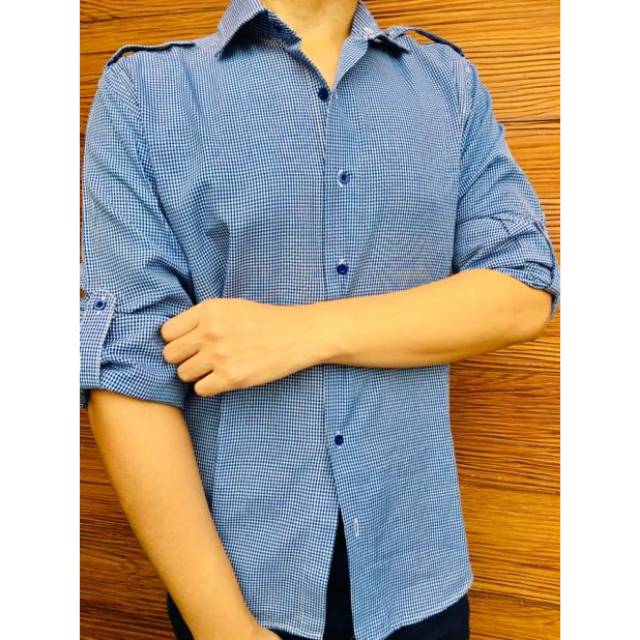 Baju Kemeja Pria Biru Garis