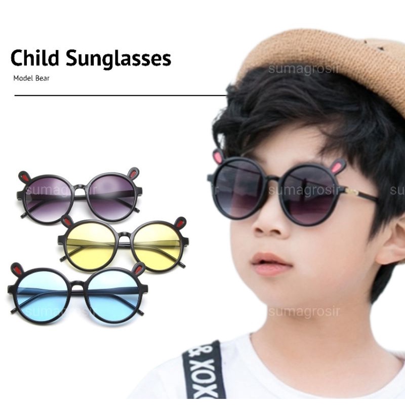 Kacamata Anak Anti Radiasi UV Sunglasses Hitam Model Gaya Telinga Beruang Keren Lucu