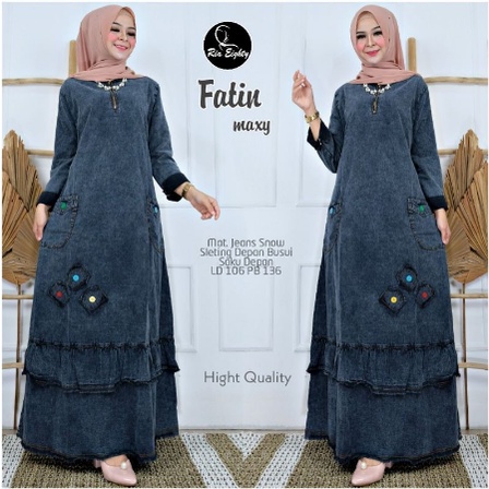 Fatin dress korea wanita jeans maxy busui / gamis terbaru  denim high quality