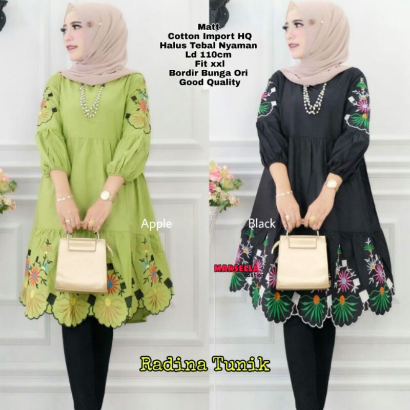 RADINA TUNIK BY MARSELLA | ORIGINAL | LD  110 | FIT XXL | TUNIK COTTON IMPORT HQ | TUNIK TEBAL | TUN