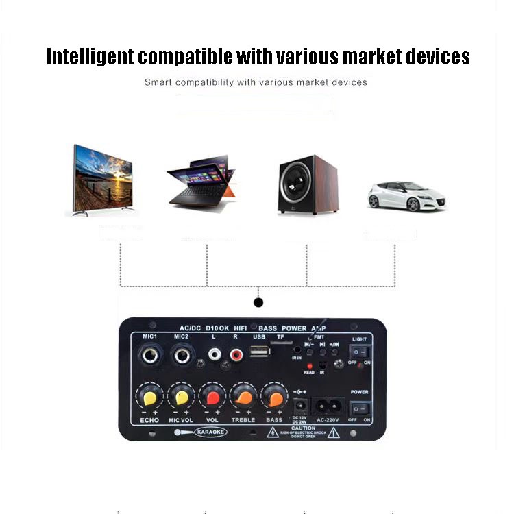 (Stok, Dikirim Dari Jakarta)Bluetooth Amplifier Board 220V 12V 24V Digital Bluetooth Amplifier Amplifier Stereo Mendukung USB TF Remote Control Mikrofon Reverb Fungsi Penyesuaian