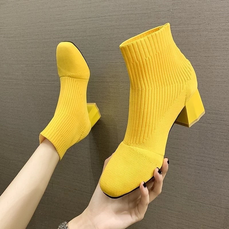 Knit Ankle Heels Boots  Boots Rajut  hak tapak tahu