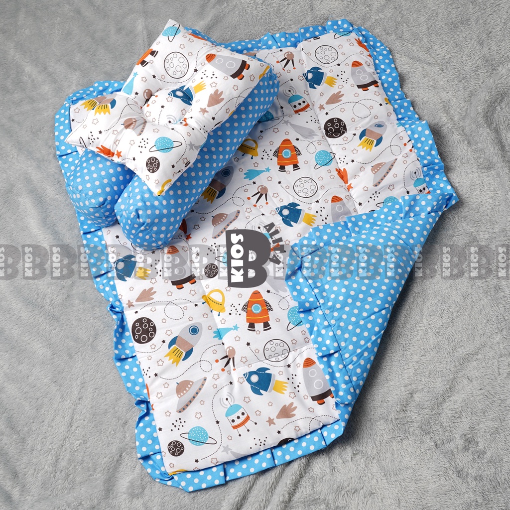 BED COVER SET BAYI Bed Cover Bayi Bantal Guling Selimut Bayi Tempat Tidur FREE tas mika Kado Lahiran-UFO WHITE