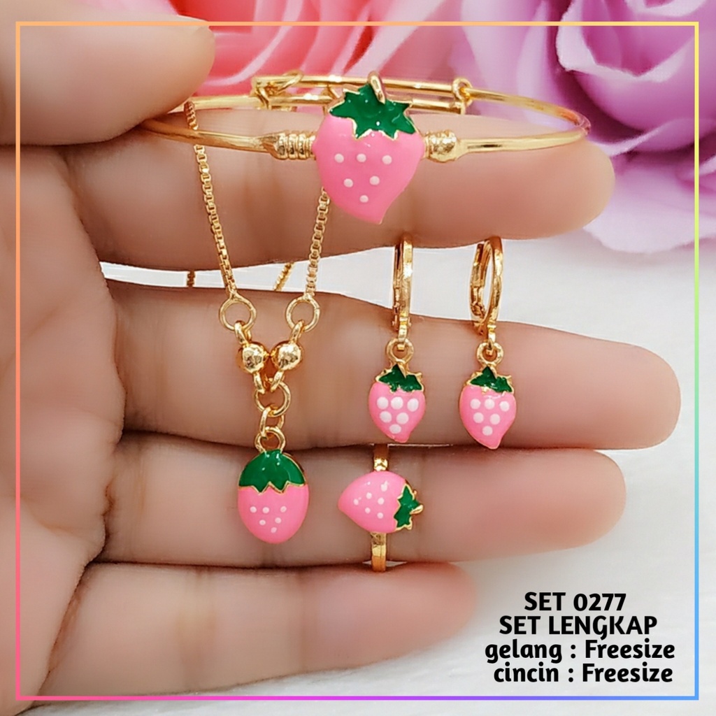 Set perhiasan xuping set anak strawberry pink perhiasan baby lucu lapis emas gold 0277