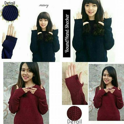 [Thumb hand N RO] Sweater Wanita Rajut Navy/Maroon