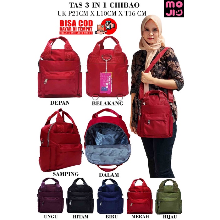 READY TAS RANSEL CHIBAO WANITA / SELEMPANG / TENGTENG / 3IN1 CHIBAO #0839 - Hitam