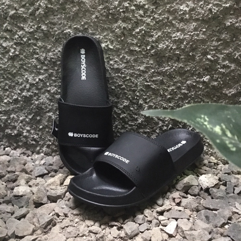 Sandal Slop Pria Wanita BOYSCODE POLOS / Sendal Flip Flop Vans Murah Berkualitas type 3 hitam