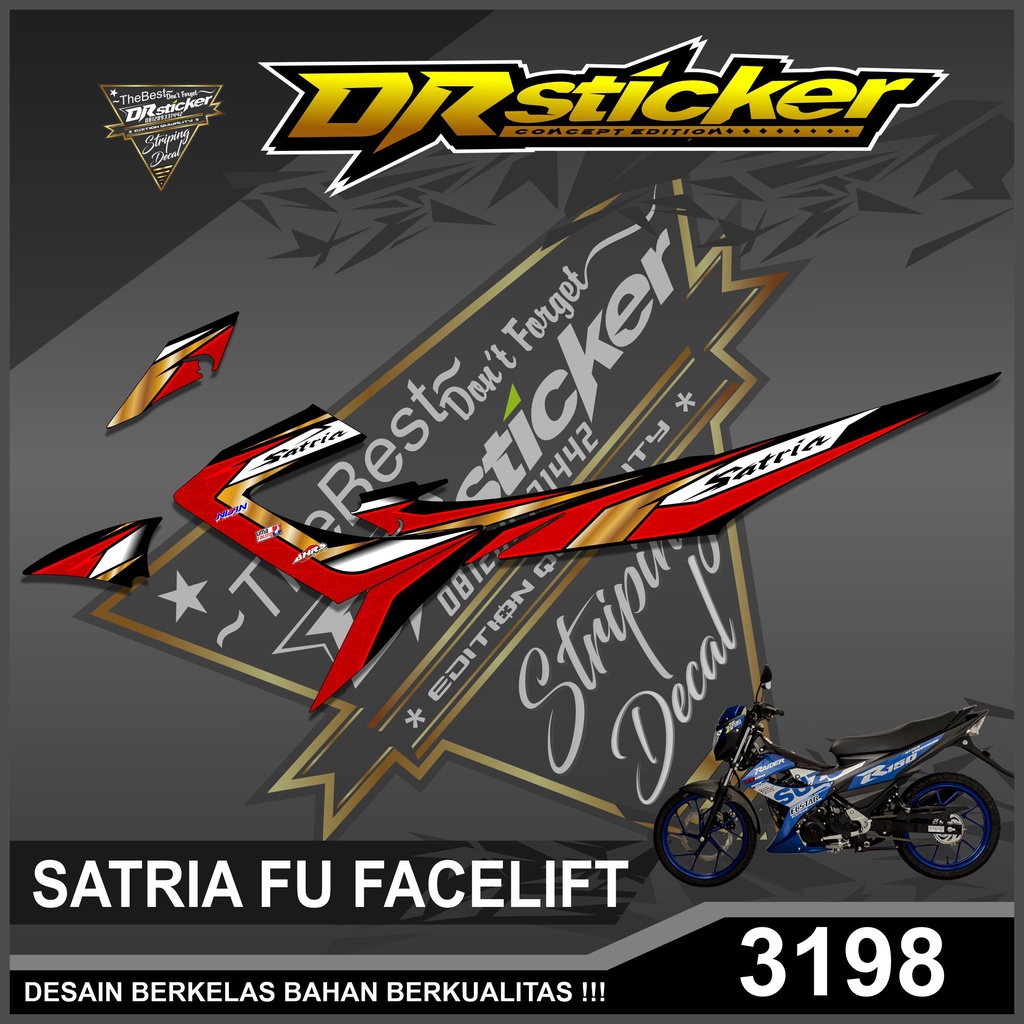 3198 Sticker Striping Variasi Satria F / Fu 150 Facelift 2013-2015  Desain Racing Semifull