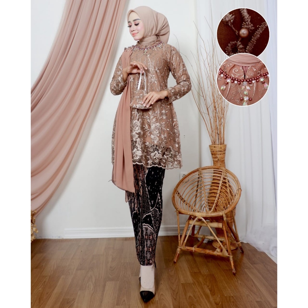 Permata Olshop / Kebaya Tunik Salendang Putri / Baju Kebaya Wisuda / Kebaya Lamaran / Tunik Brokat Modern / Kebaya Kondangan / Salendang Payet