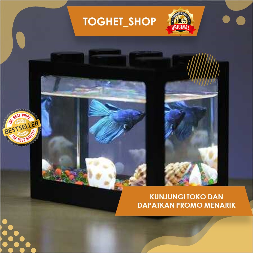 Aquarium Mini Lego Ikan Cupang LED Aquascape Unik Mini Soliter cupang Akrilik Hiasan Rumah dan Meja