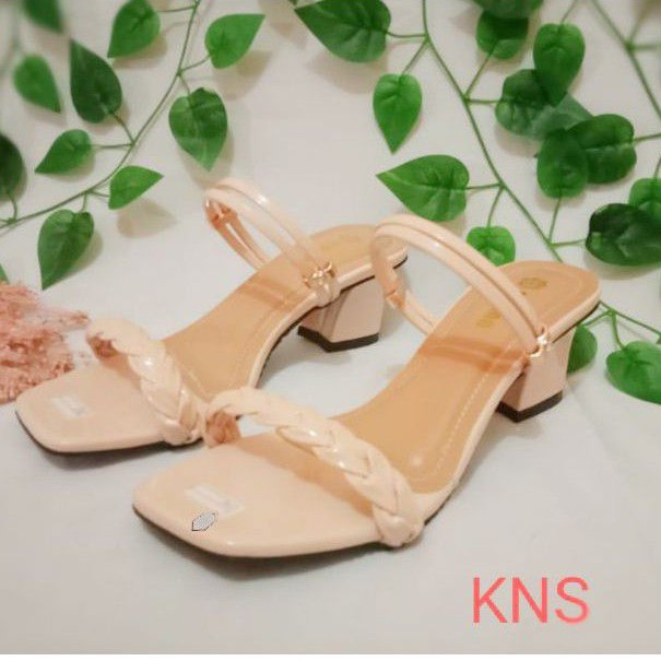 sandal hels wanita hak tahu 5cm tali kepang smple hels terbaru  KNS  relpics