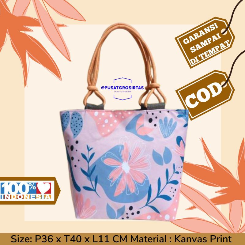 TAS KULIAH REMAJA CEWE CEWEK CANTIK KANVAS CANVAS MOTIF PRINT TALI TAMBANG SUMBU TAS TOTE TOTEBAG
