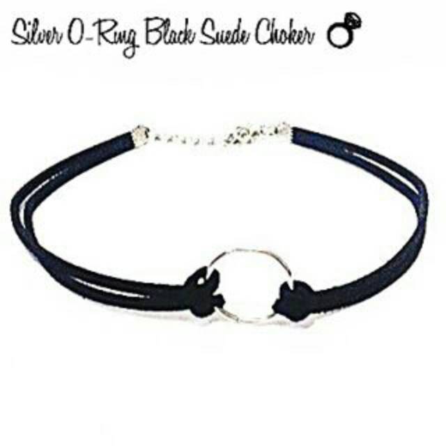 Silver O-Ring Black Suede Choker Necklace | Kalung Handmade Premiun Collection