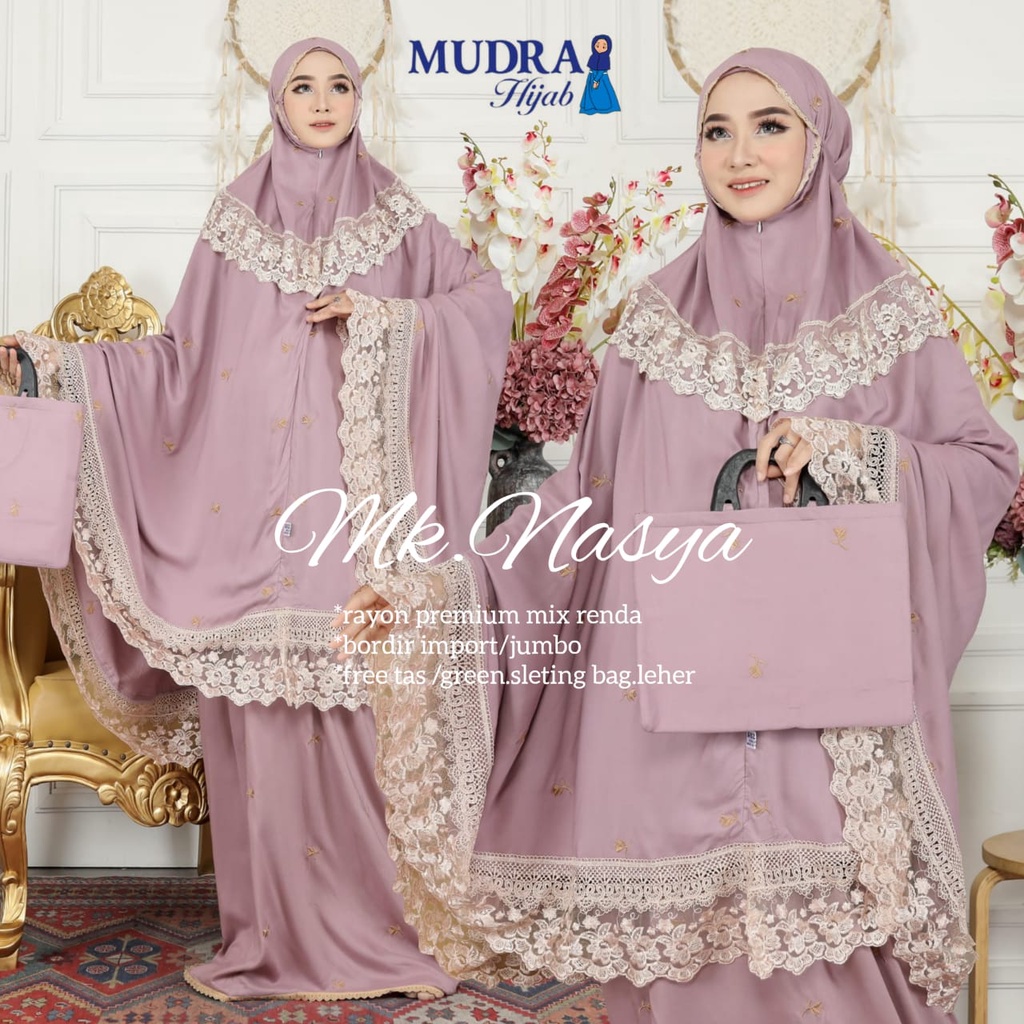 MUKENA NASYA ORIGINAL MUDRA HIJAB CANTIK DAN ANGGUN BAHAN RAYON PREMIUM MIX RENDA DAN BORDIR IMPORT 