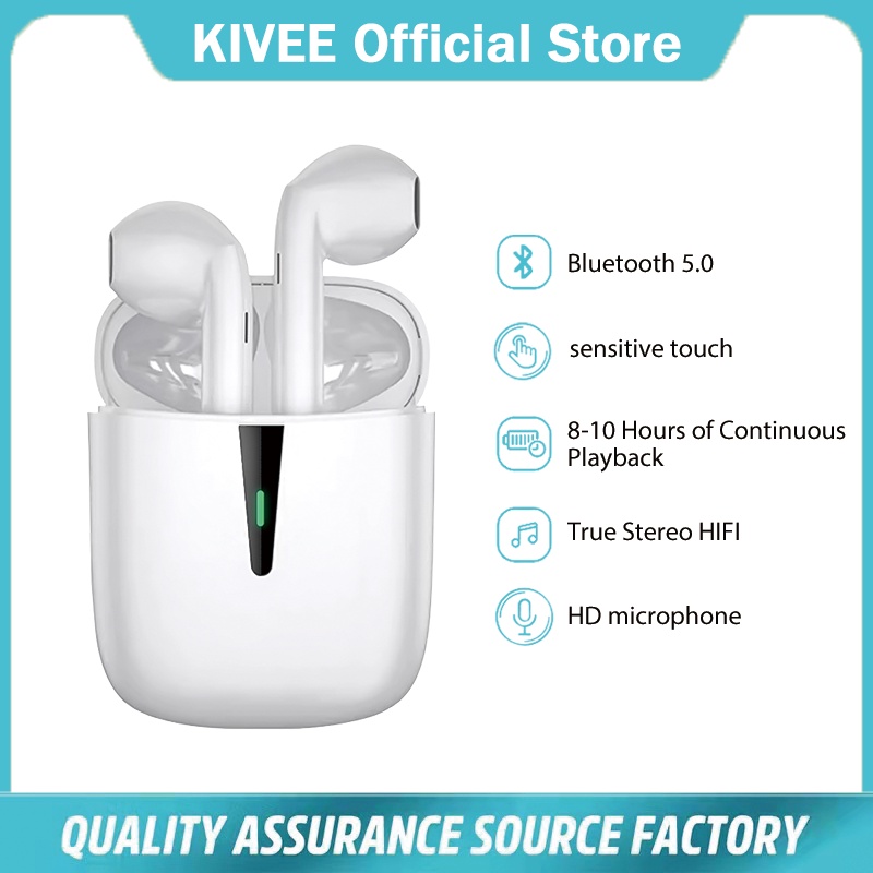 KIVEE TWS Earphone Bluetooth 5.0 Noise Cancellation Headset Gaming & Music In Ear-White F（popular🌸）
