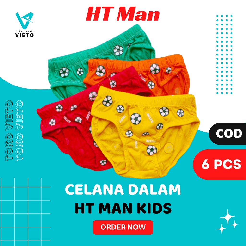 (6 Pcs) Celana Dalam Anak Laki-Laki HT Man Polos / Sempak Anak Laki-laki / Selempak Cowok / Slempak 