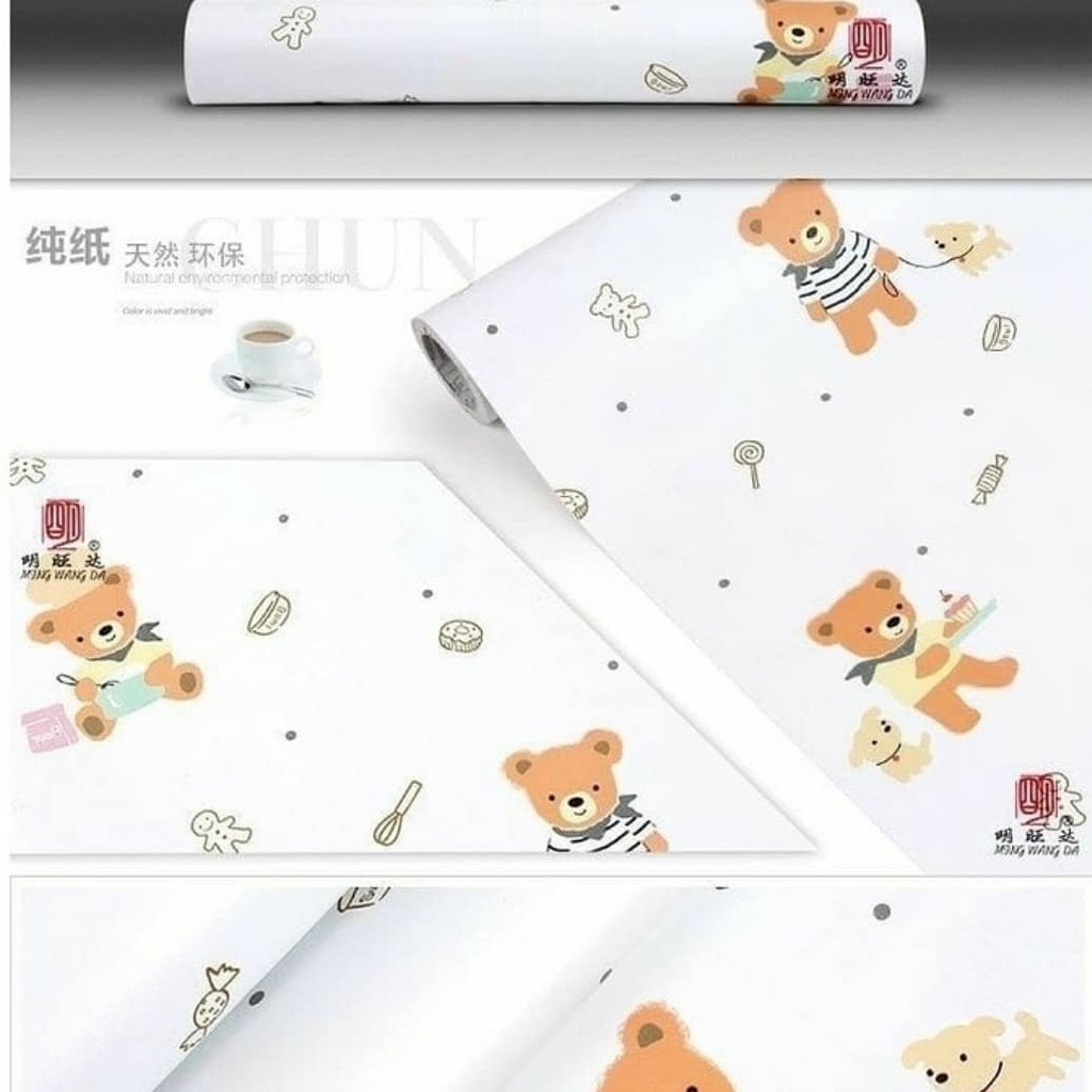 Wallpaper Stiker Dinding Teddy Bear 10m x 45cm