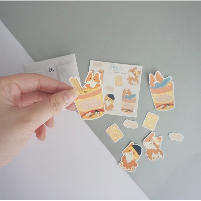 

corgi cupnoodles ramen sticker series (bullet journal design sticker/planner stiker lucu)