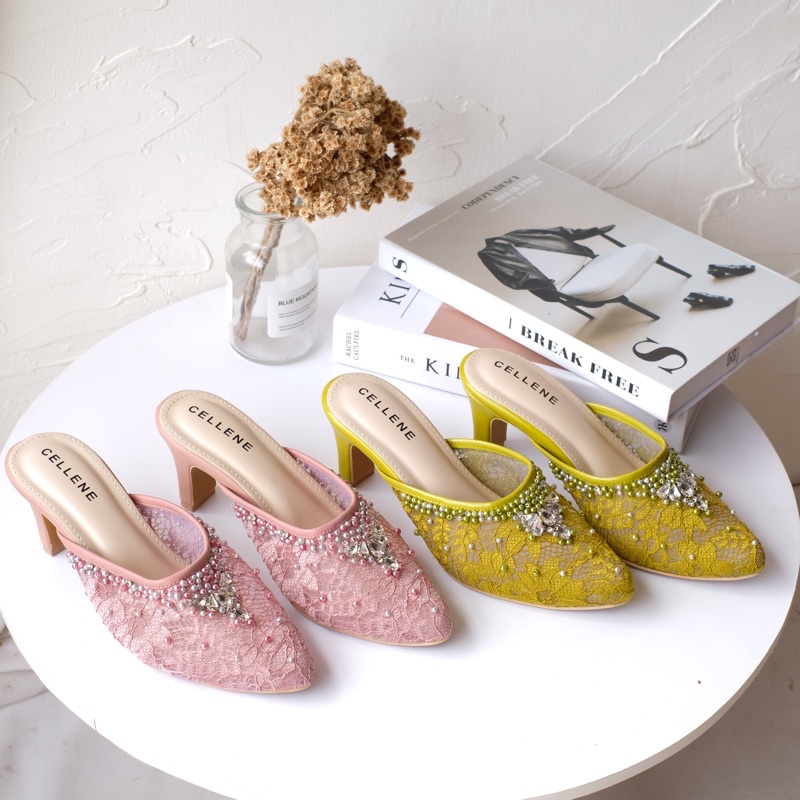 𝗖𝗘𝗟𝗟𝗘𝗡𝗘 Iseul Beads Heels 5warna | Wedding shoes 7 cm selop brokat payet pengantin