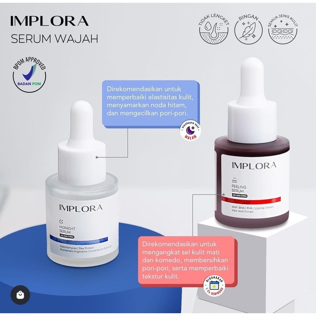 Implora Face Serum Wajah Luminous Brightening Acne Midnight Peeling BPOM