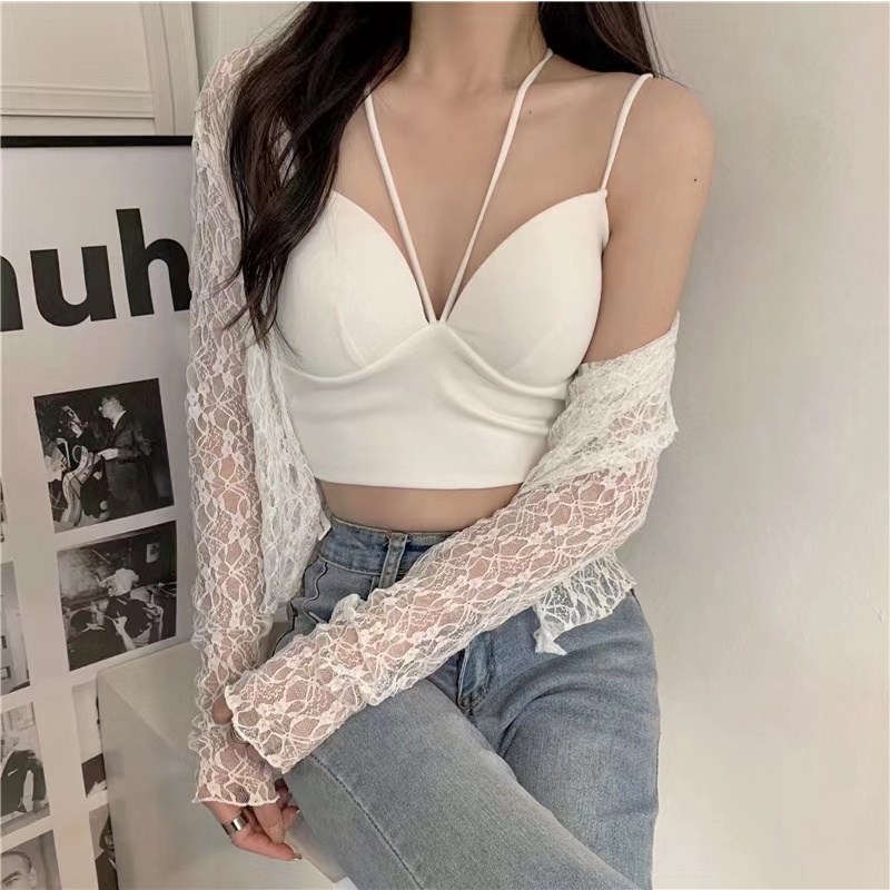 Women Bralette Crop Halter Tank Top Bra Wanita Dengan Tali Bagian Depan 2020