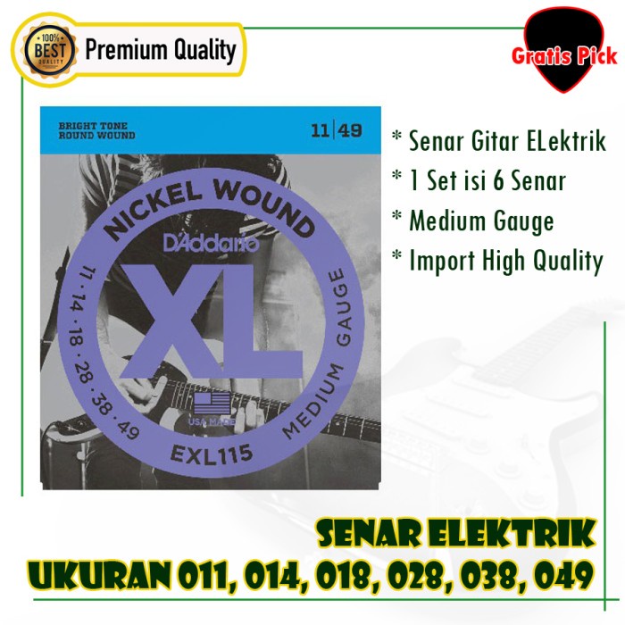 Senar Gitar Elektrik 010 Electric Guitar Strings Daddario XL EXL 115