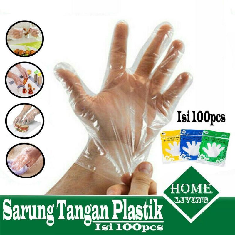 Sarung Tangan Plastik Sekali Pakai warna bening transparan isi 100 Disposable Plastic Gloves sarung tangan murah serbaguna