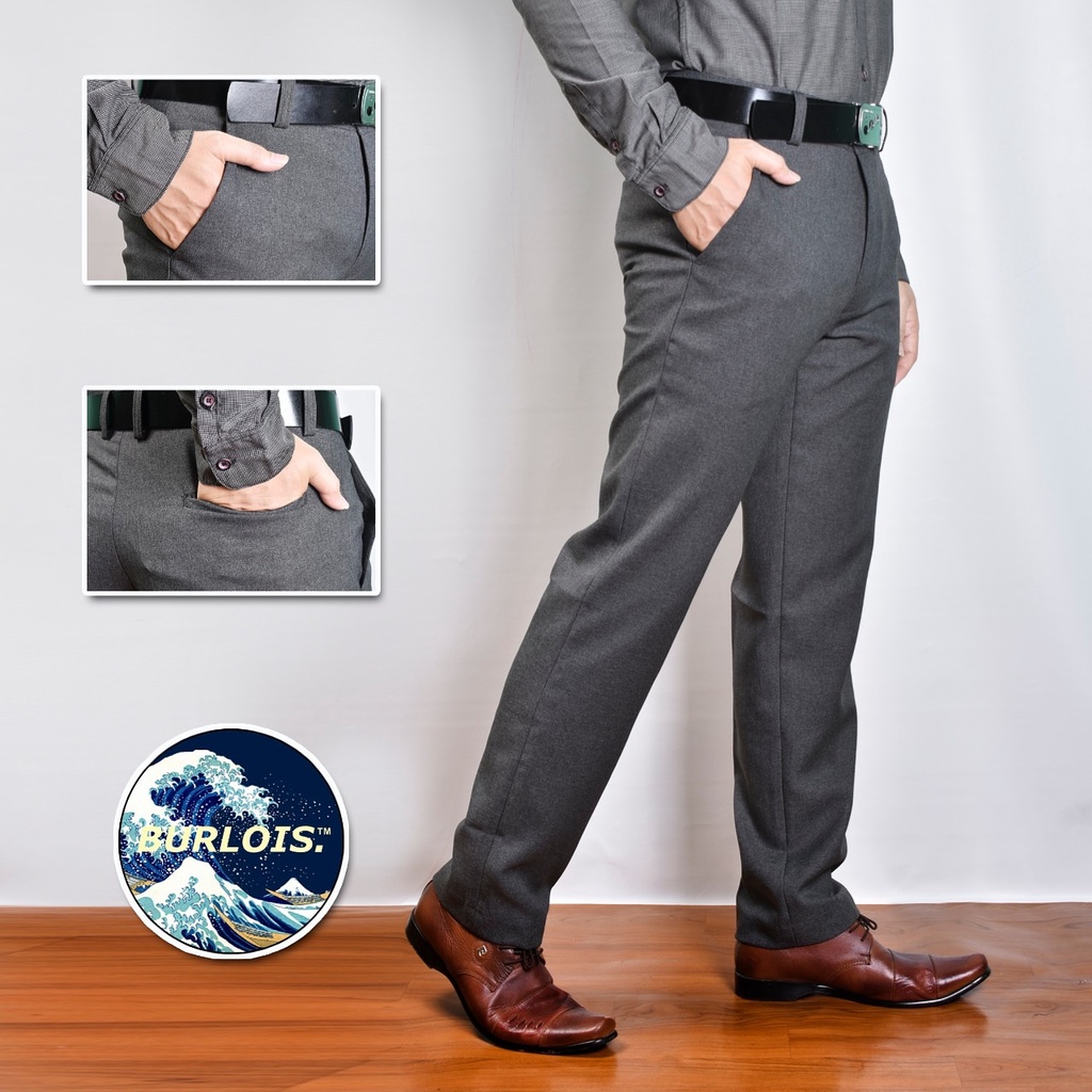 Burlois Store Celana Panjang Kantor Pria Model Slim Fit bahan wool