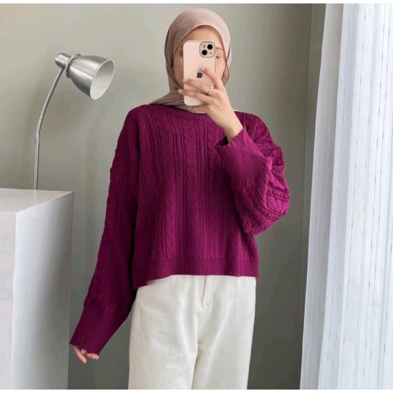 LORA BLOUSE SWEATER CROP FULL CABLE